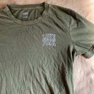 VS Pink embroidered green tshirt Love Pink
